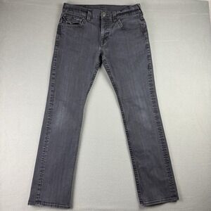 TRUE RELIGION Jeans Mens 34x33 Relaxed Straight Flap Pockets All Black